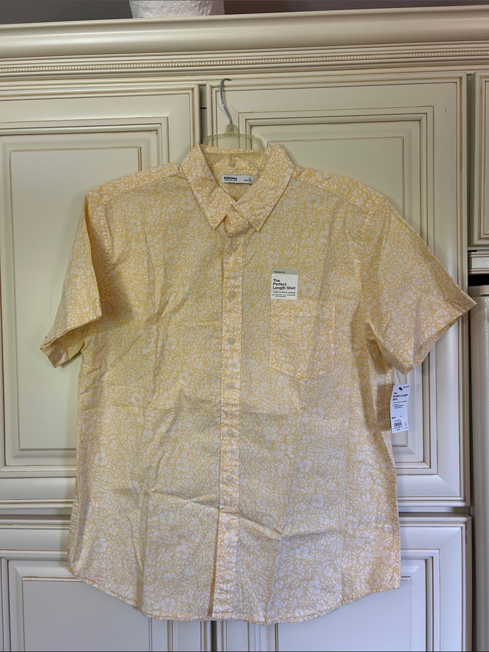 Sonoma Light Yellow Floral Short-Sleeve Button-Down Shirt